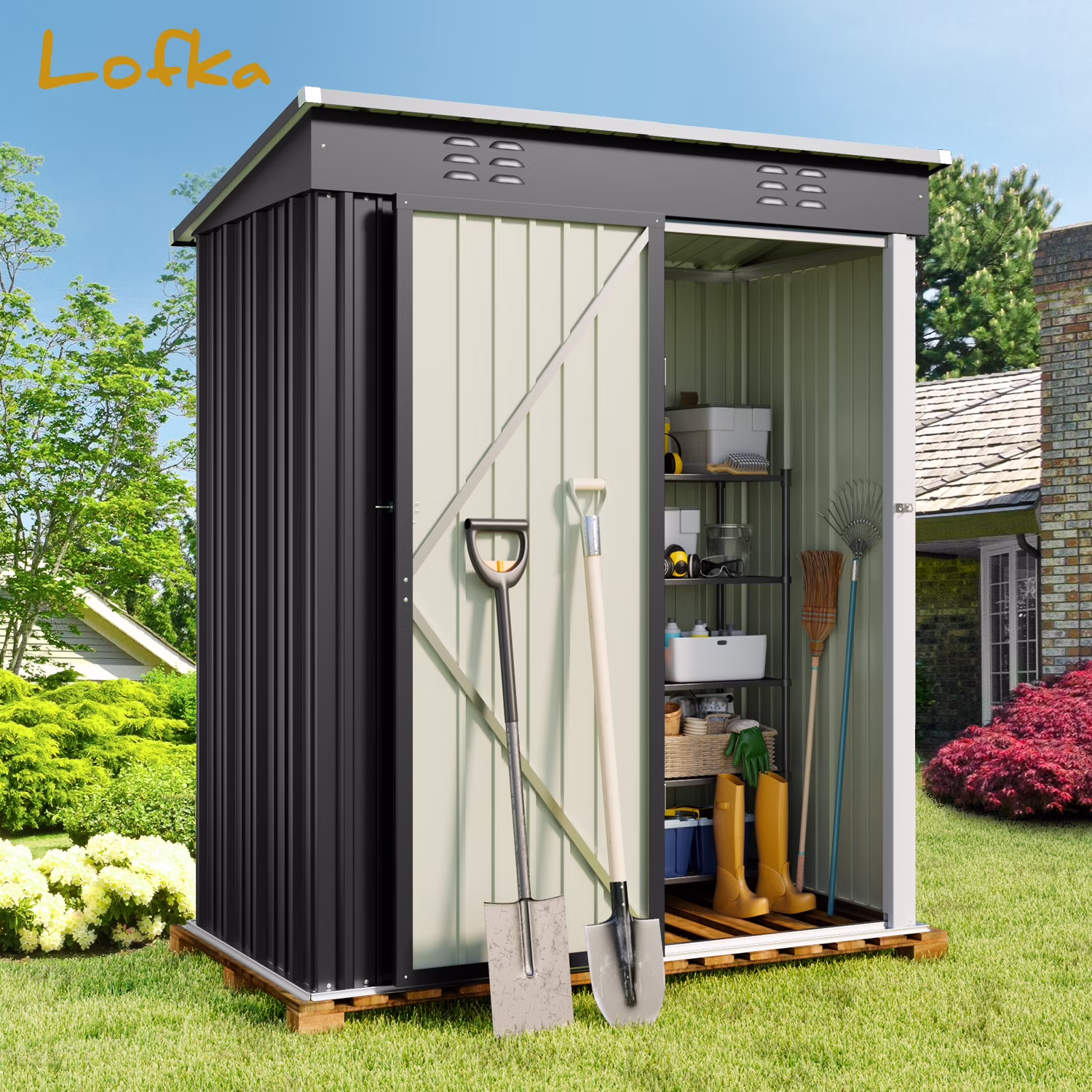 5' x 3' Outdoor Storage Shed, Metal Outdoor Storage Cabinet with Single Lockable Door, Waterproof Tool Shed,Gray(Gray)