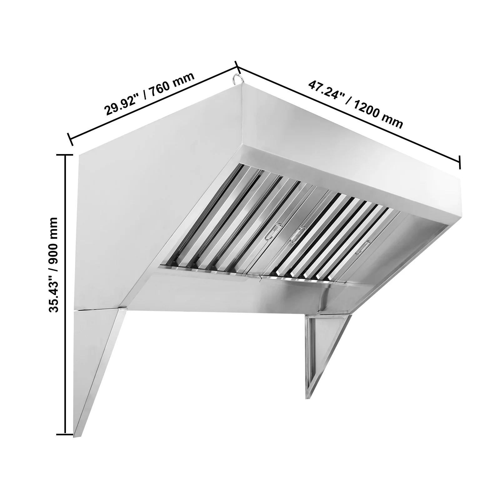 KFFKFF 4FT Commercial Exhaust Hood, Stainless Steel Exhaust Hood with 2 Removable U - Shaped Grease Filters for Commercial Use, Suitable for Food Trucks and Concession Trailers, Restaurant Kitchens