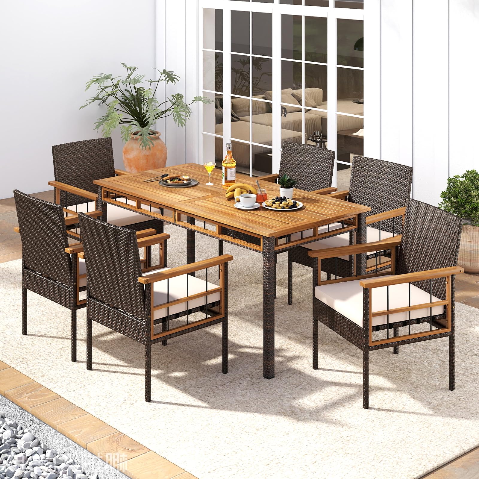 Tangkula 7 Pieces Wicker Patio Dining Set