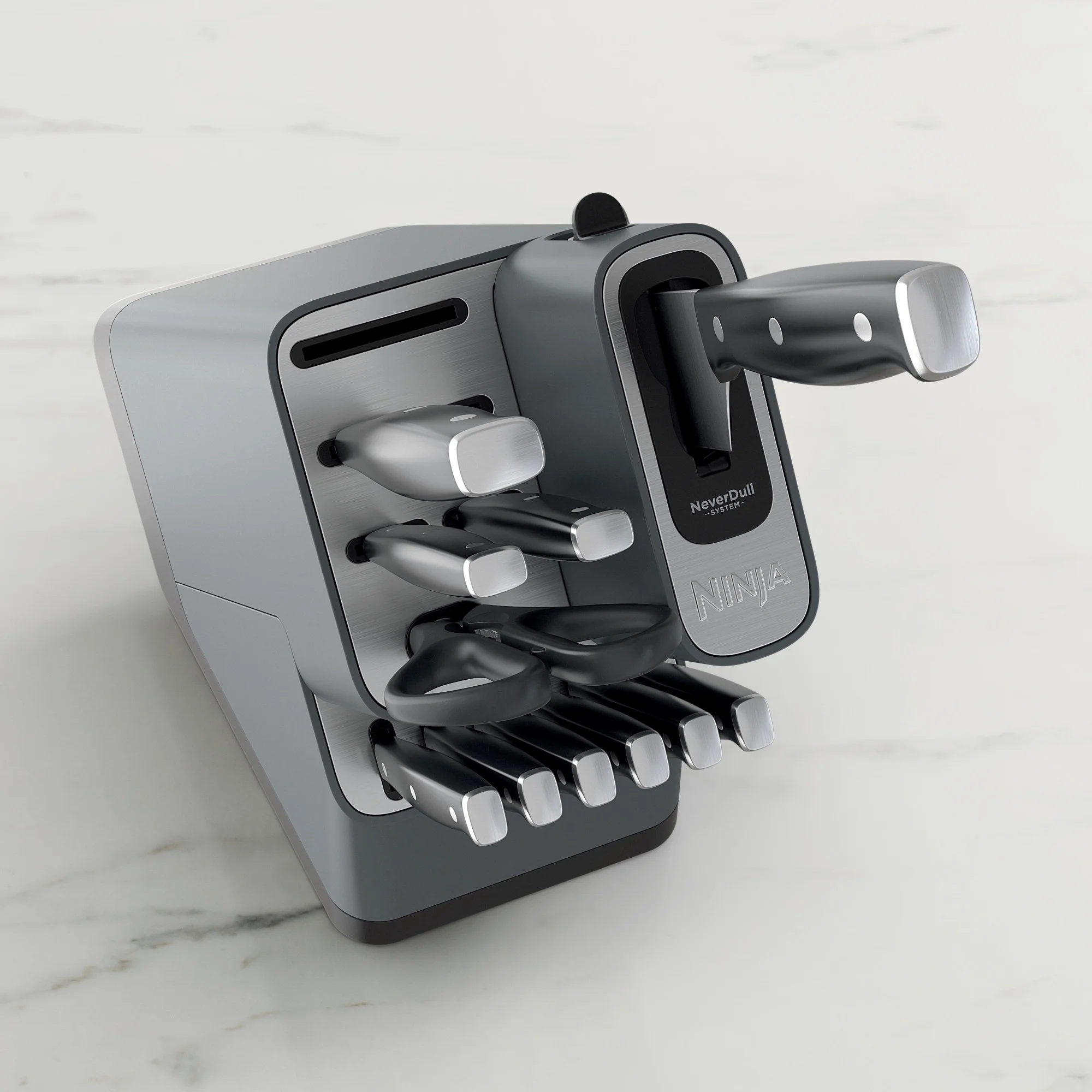 Ninja Foodi Neverdull 10 - Piece Stainless Steel Essential Knife System with Sharpener, K12010 Black/Gray