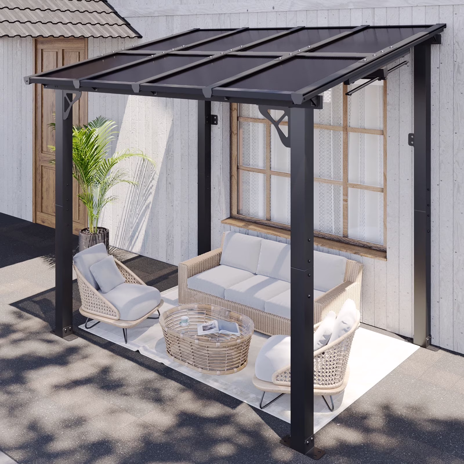 8' x 5' Gazebo for Patio, Gazebo Pergola with Sloped Roof, Grill Gazebo Large Wall-Mounted Heavy Duty Awnings, for Backyard, Deck, Patio(8 x 5) - Image 5