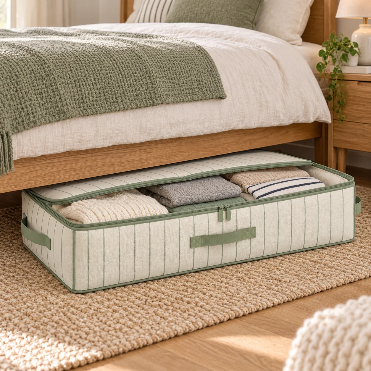 Sage Stripe Underbed Clothes Storage Bag
