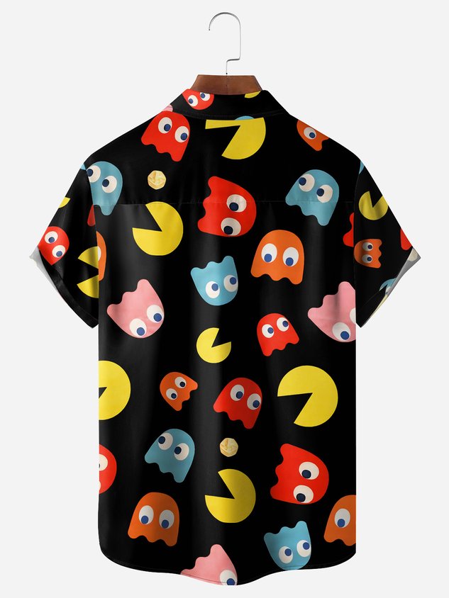 Chemise décontractée à manches courtes et poche poitrine à motif dessin animé