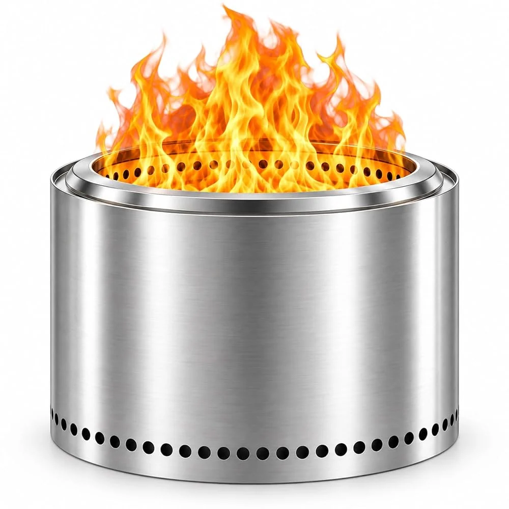 19.5" Stainless Steel Round Smokeless Fire Pit for Outdoor Backyard Camping
