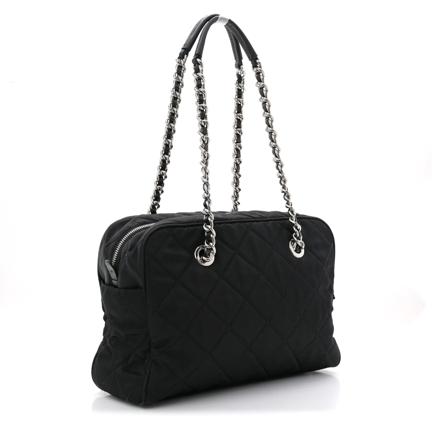 Nylon Tessuto Impuntu Quilted Shoulder Bag Black