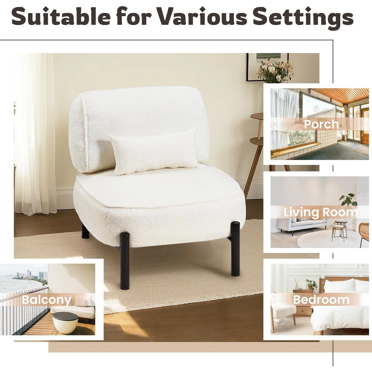 AECOJOY Mid Century Modern Accent Chair, Extra Large Teddy Upholstered Lounge Chair with Pillow