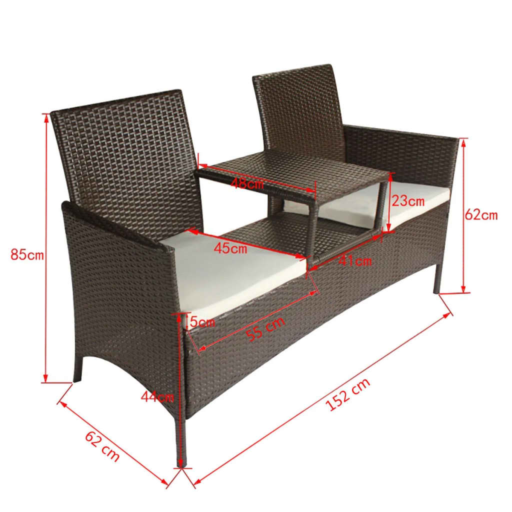 vidaXL Garden Bench Brown PE rattan Large Removable Covers