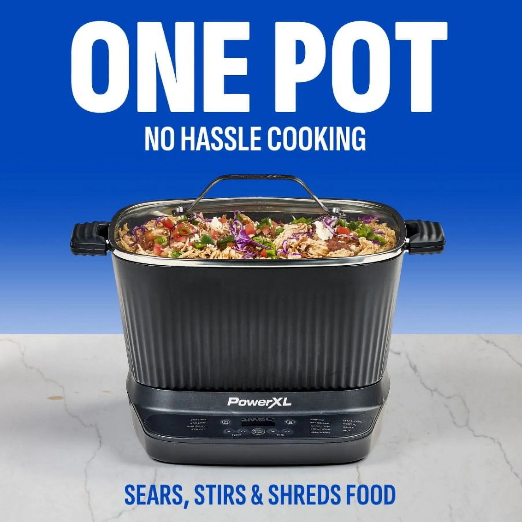 Power XL Stirmax 7.5 Qt Multi - Cooker with Auto Stir/Shred Paddle and 9 Presets, Matte Black