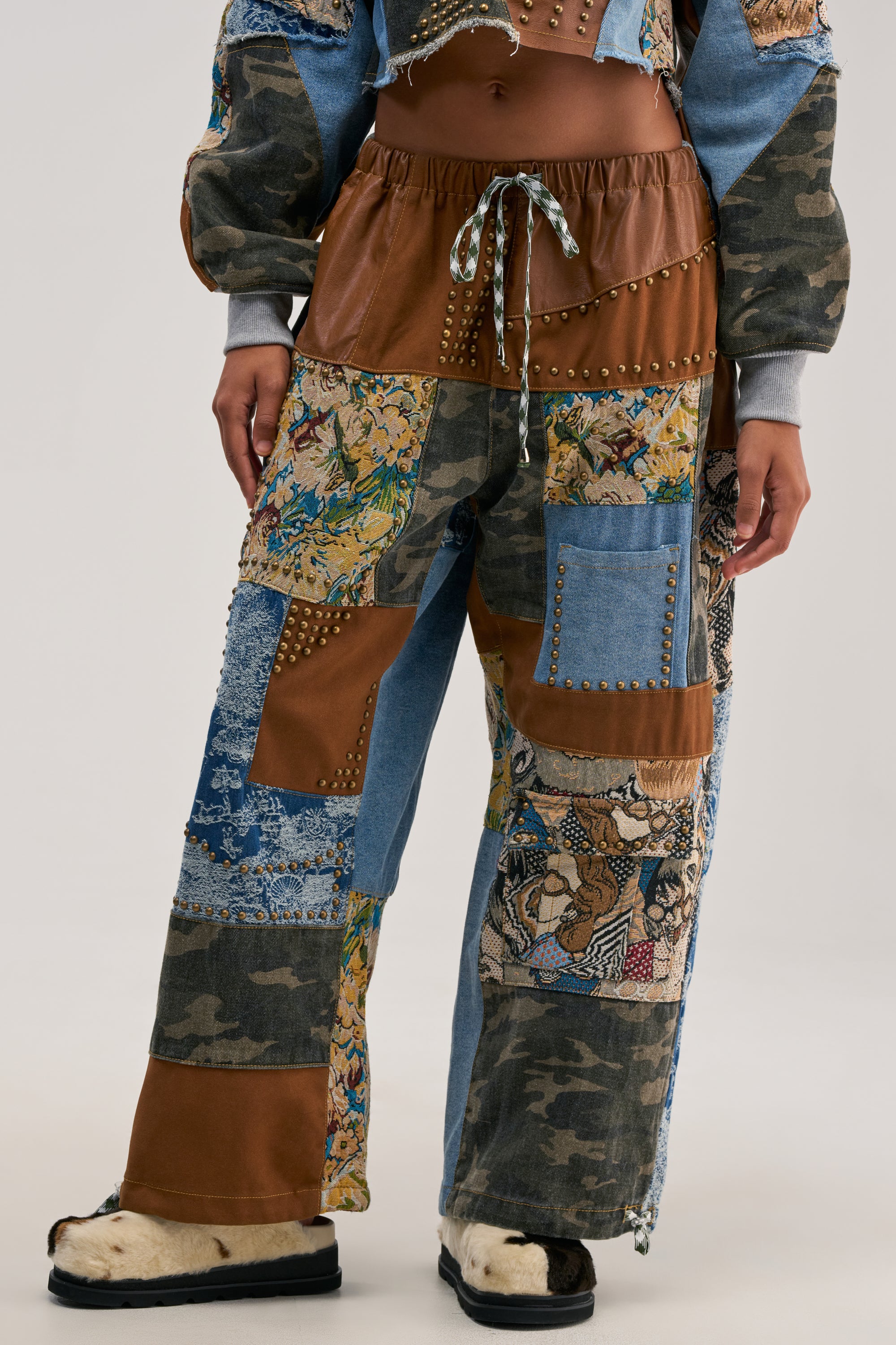 CALL EM CRAZY PATCHWORK JOGGER IN BROWN MULTI - Akira Store