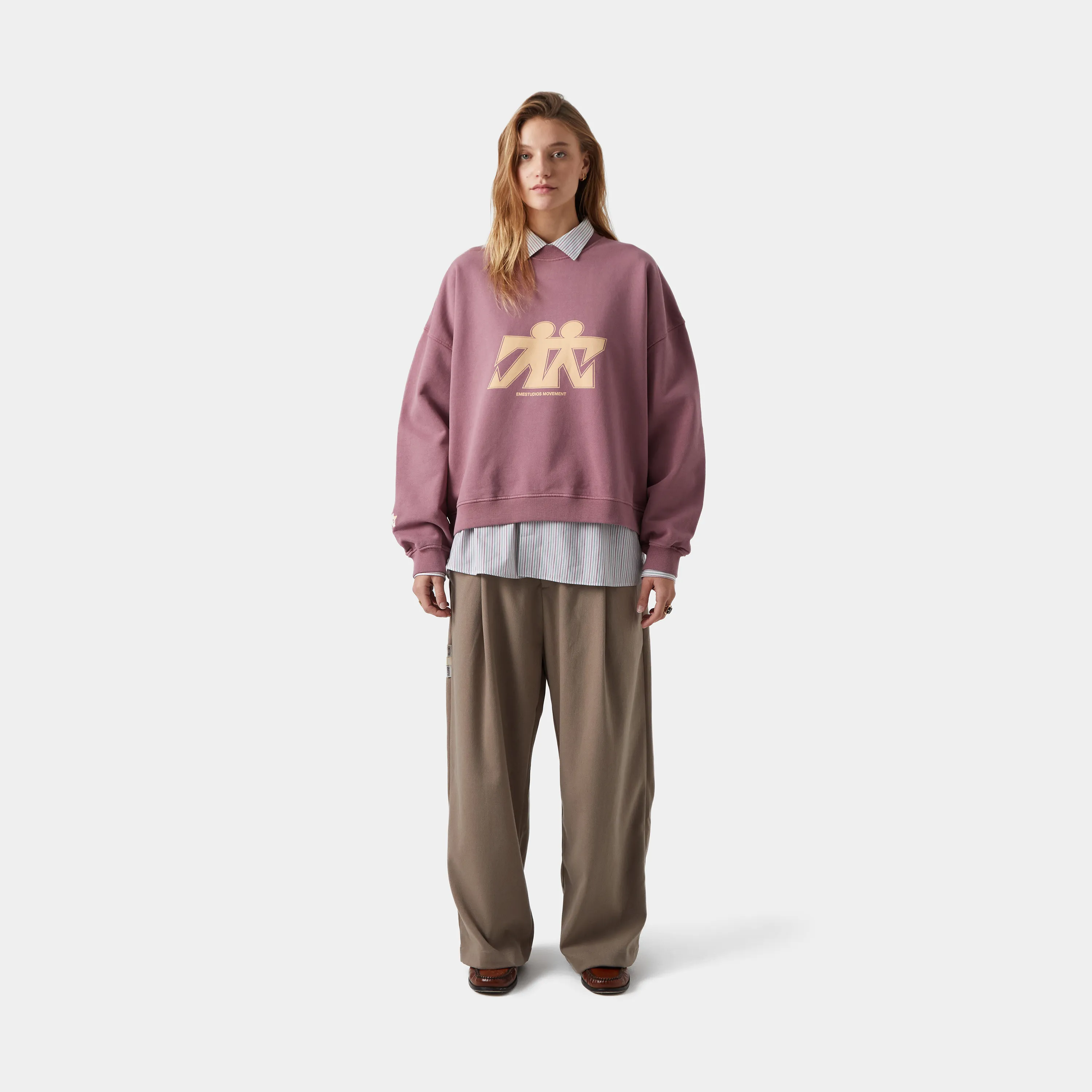 Mbuddy Taupe Oversized Crewneck