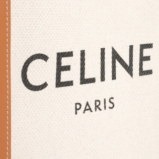 MINI VERTICAL CABAS CE IN TEXTILE WITH CE PRINT AND CALFSKIN NATURAL / TAN