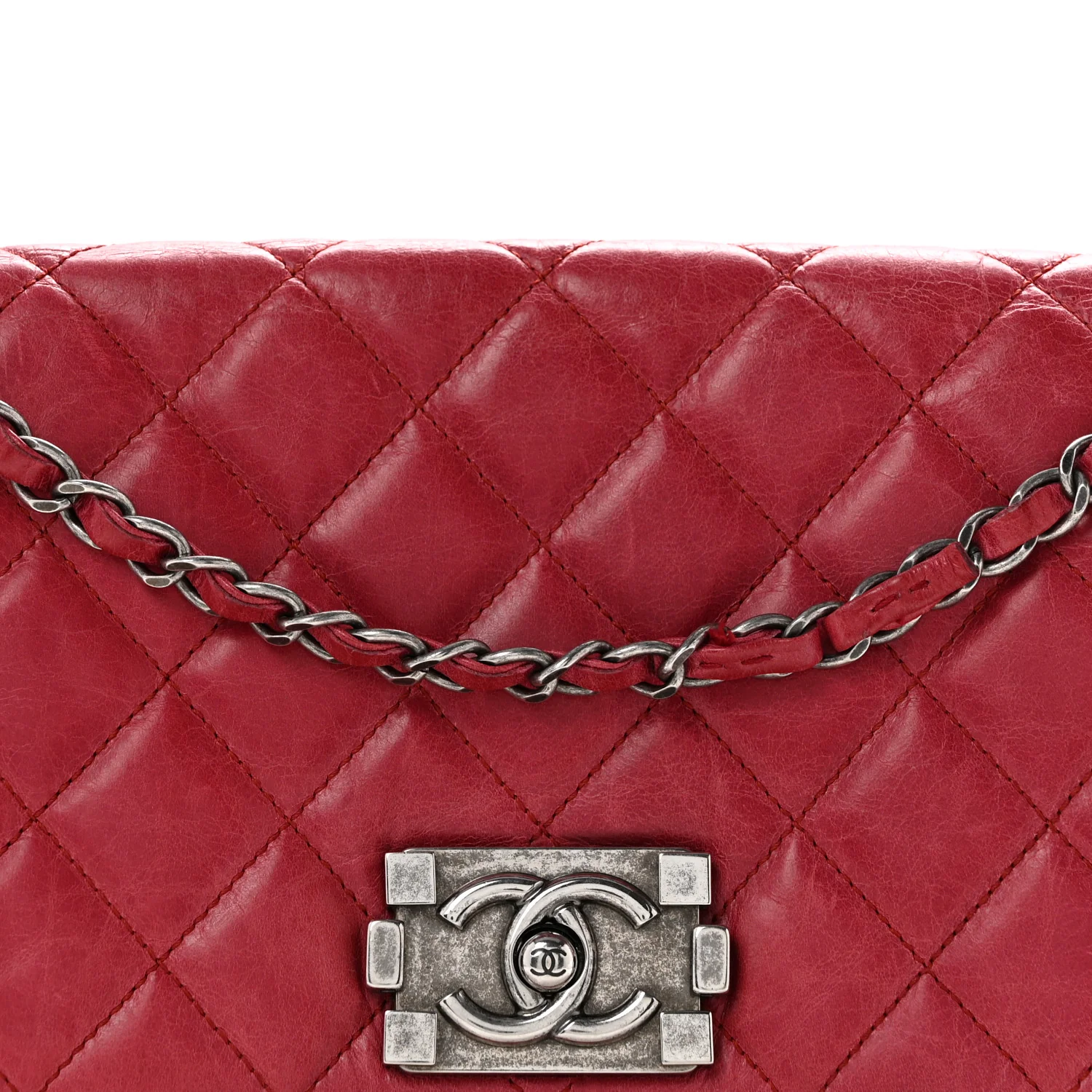 Glazed Calfskin Quilted Soft Boy Flap Red