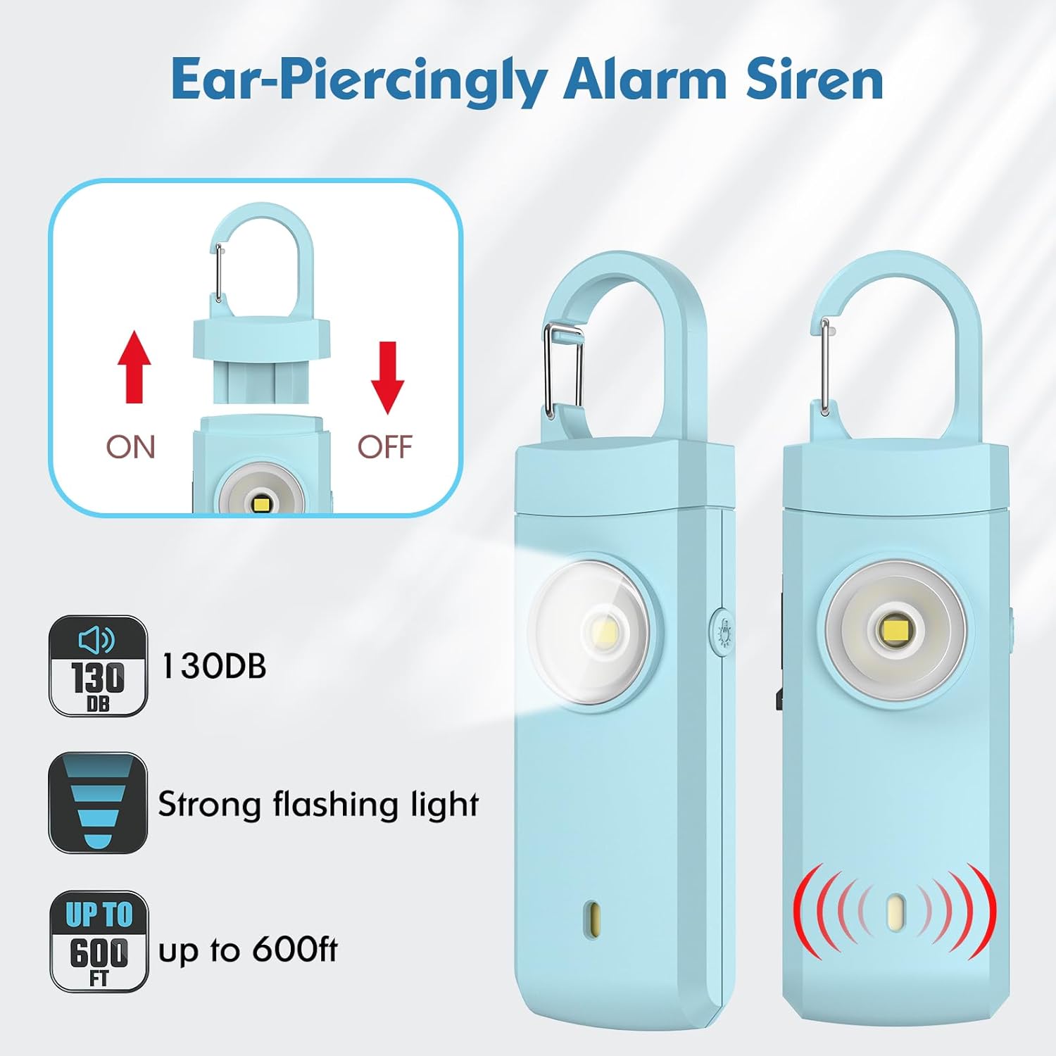 Rechargeable Personal Alarms for Women - Christmas Birthday Gifts for Women, Stocking Stuffers for Teen Girl, Daughter, Safety Keychain Flashlight, Siren Alarm, Travel College Essentials (Aqua)