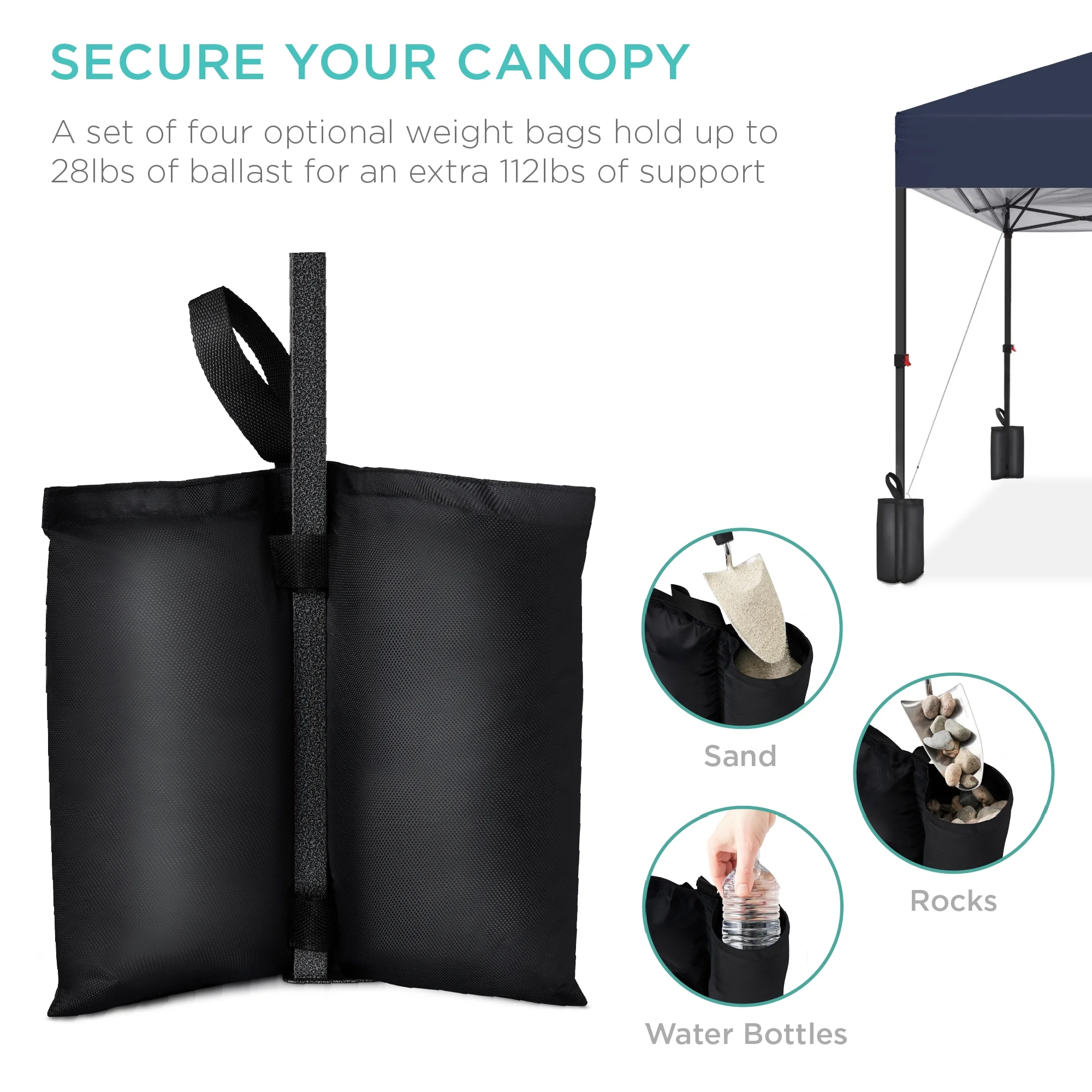 12x12ft Easy Setup Pop Up Canopy w/ 1-Button Setup, Wheeled Case, 4 Weight Bags Navy Blue(Navy Blue) - Image 10