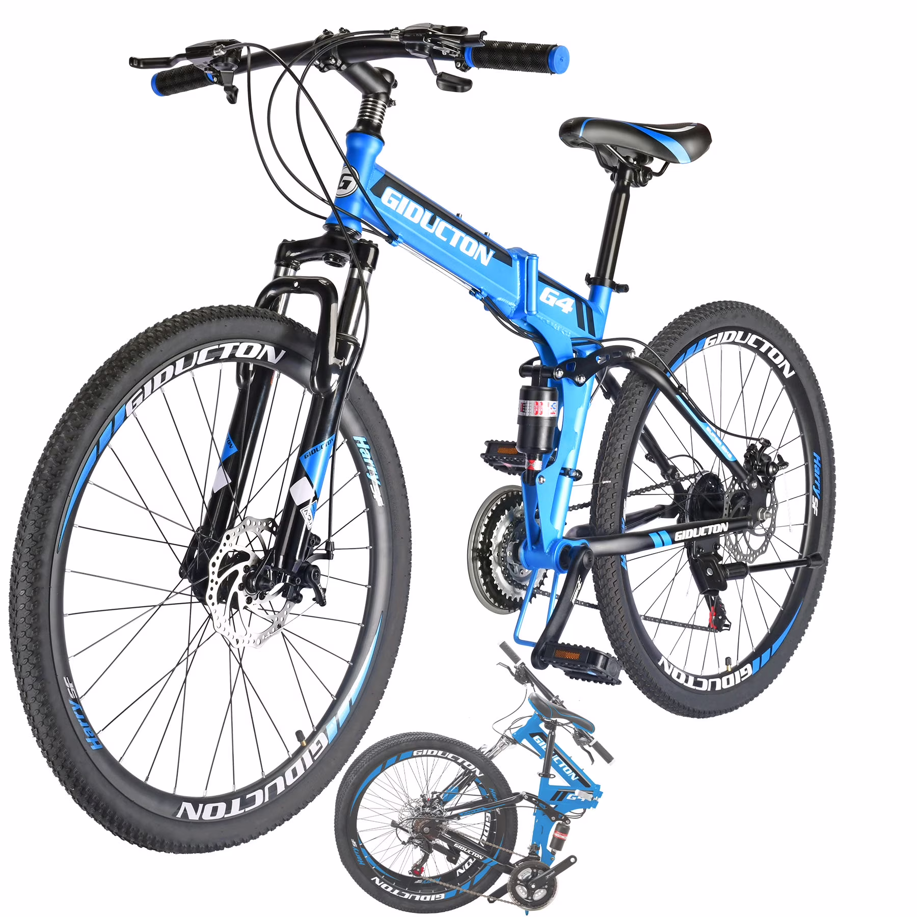 26”Full Suspension Folding Mountain Bike 21 Speed 17" Foldable Frame Bicycle Men or Women MTB for Afult Blue(Blue)