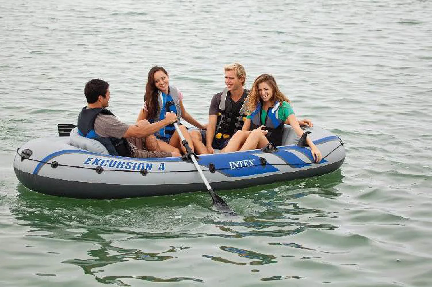 Intex Excursion 4 Inflatable Raft Set w/ 2 Transom Mount 8 Speed Trolling Motors Image 6