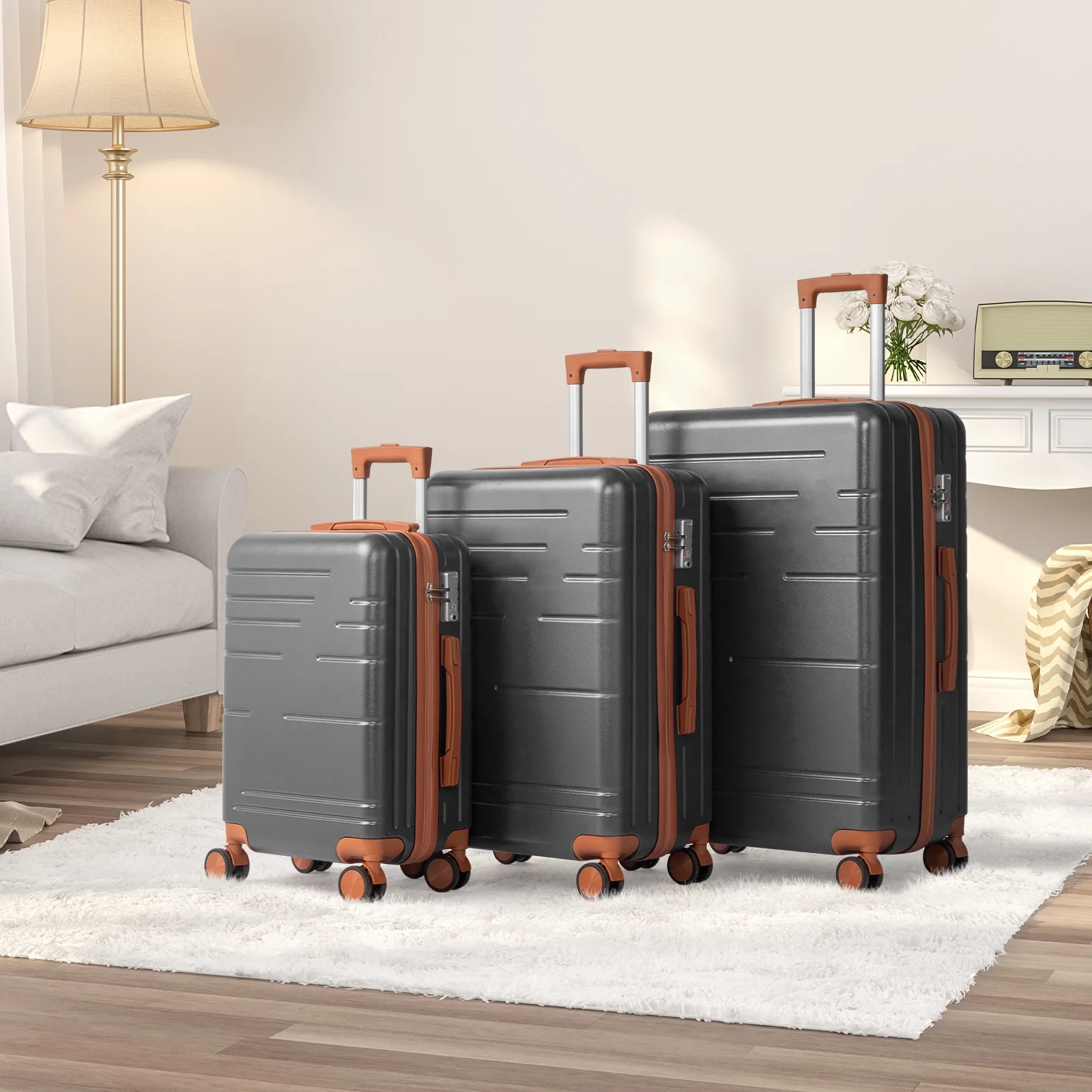 Zimtown Luggage 3 Piece Set Suitcase ABS Hardside Lightweight with TSA Lock Spinner Wheels, Beige