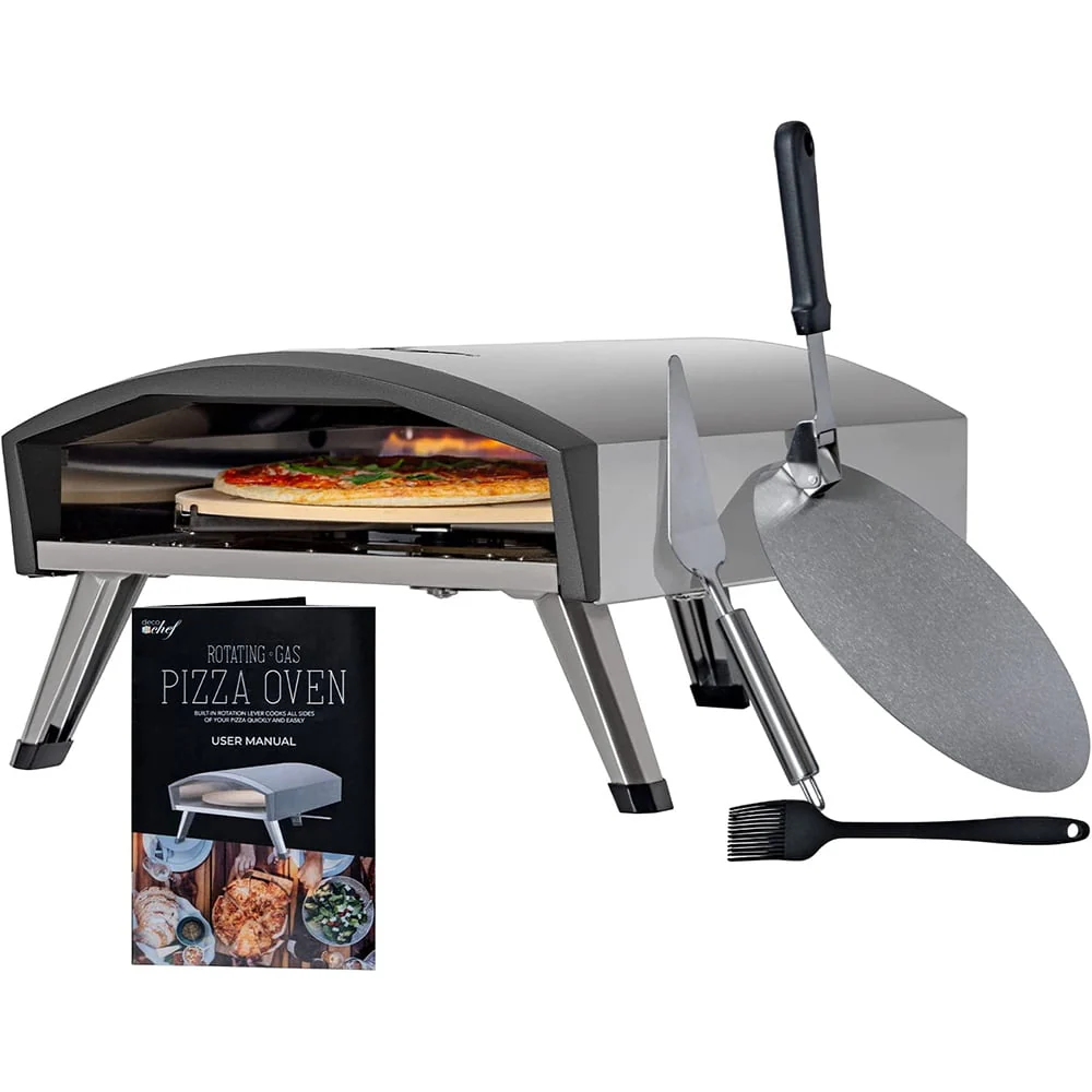 Outdoor Gas Pizza Oven, Portable Collapsible Design, Hassle Free Self Rotating Baking Stone, Accessories, Stainless Steel (Open Box)