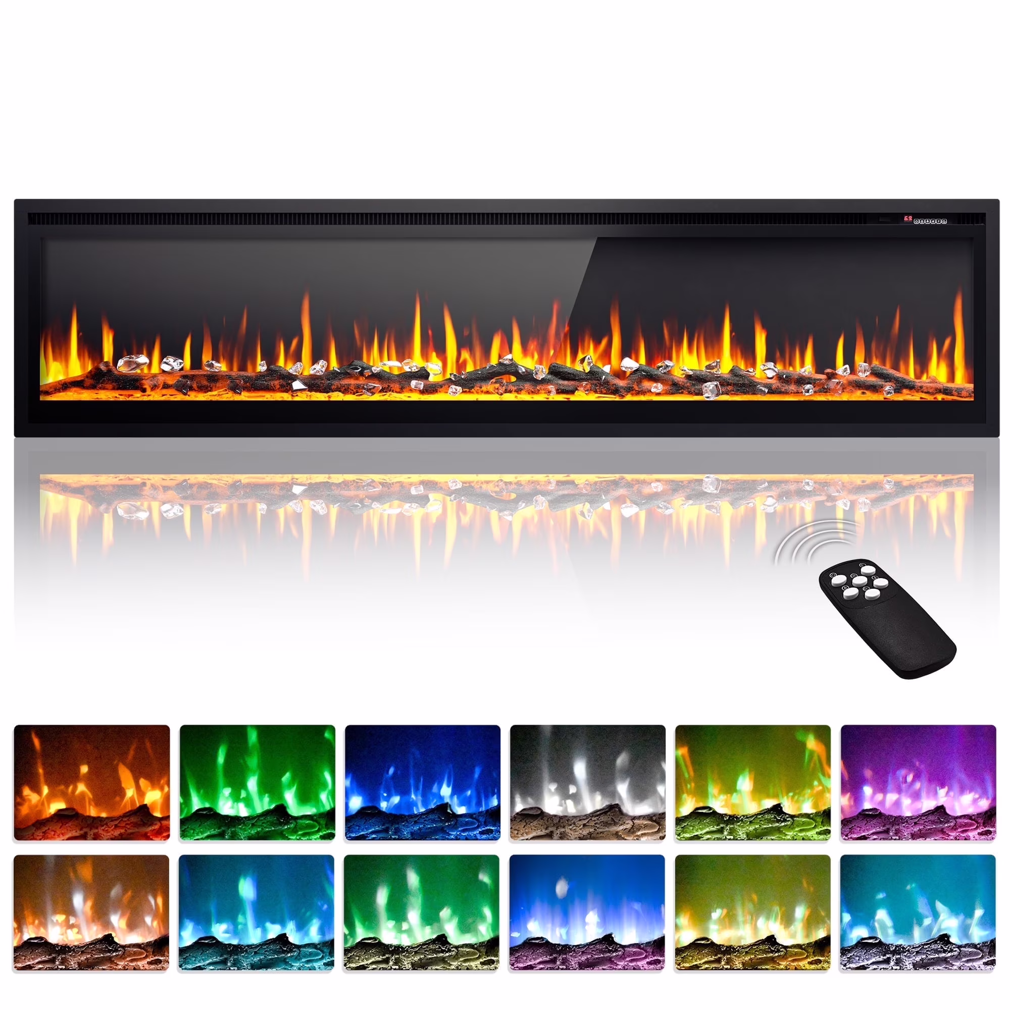50 inch Indoor Electric Fireplace, Wall Mounted Recessed Freestanding Fireplace with Remote Control, Fireplace Heater with Adjustable Flame Color, Linear Fireplace with Timer(50") - Image 5