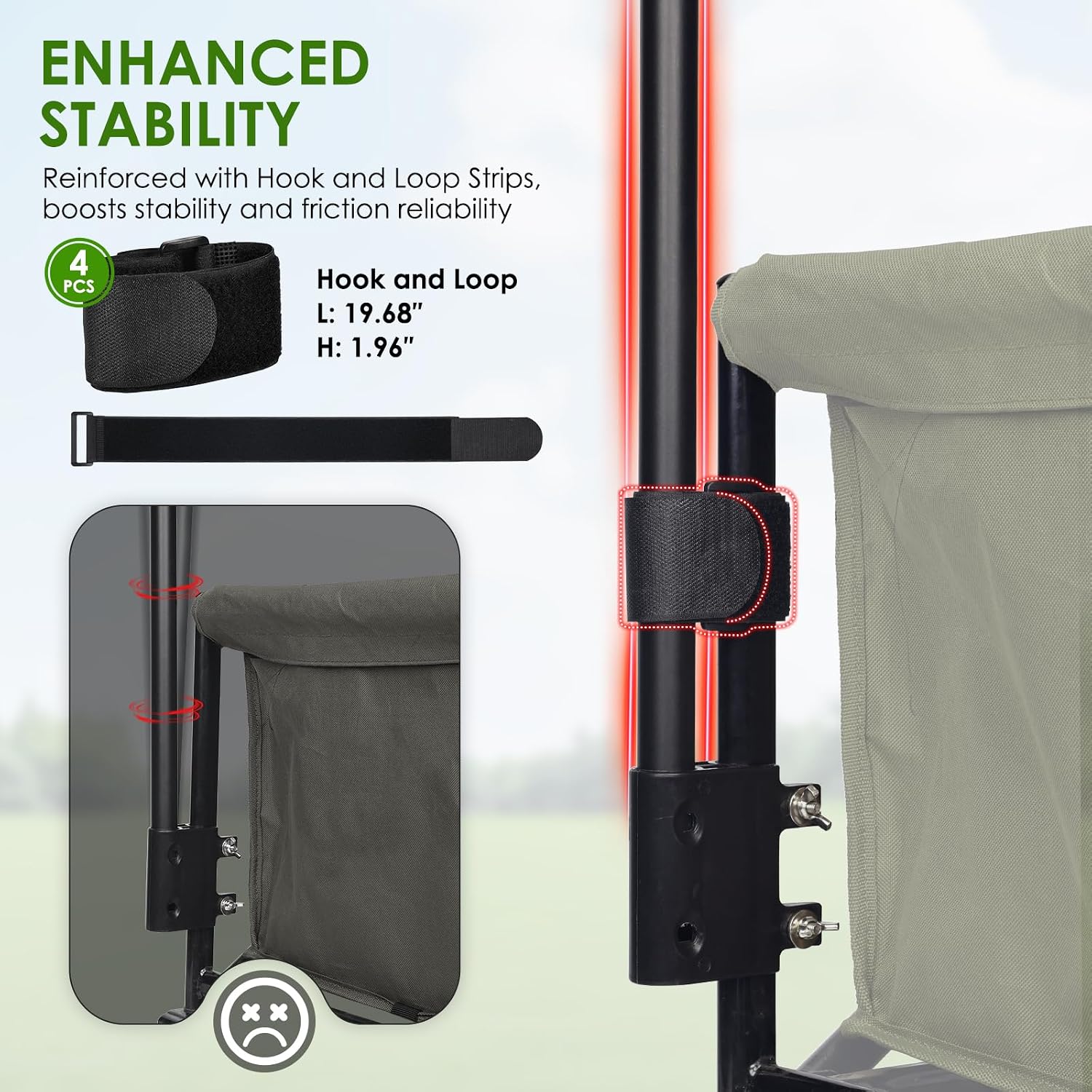 Wagon Push Handle with Hook and Loop Strips, Fits Round/Square Frame Wagons