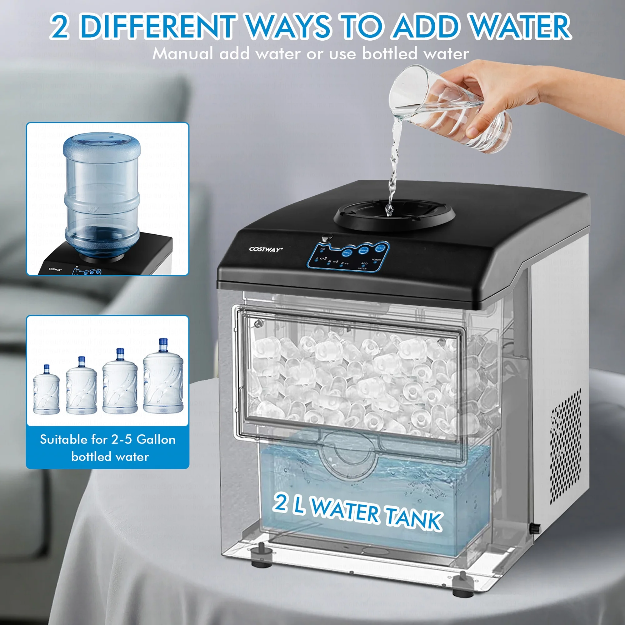 Costway 2 - in - 1 Stainless Steel Countertop Ice Maker Water Dispenser 48 lb/24H W/ Scoop
