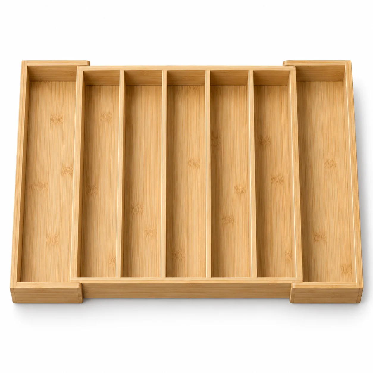 Expandable Bamboo Cutlery Drawer Organizer, 7 Compartments