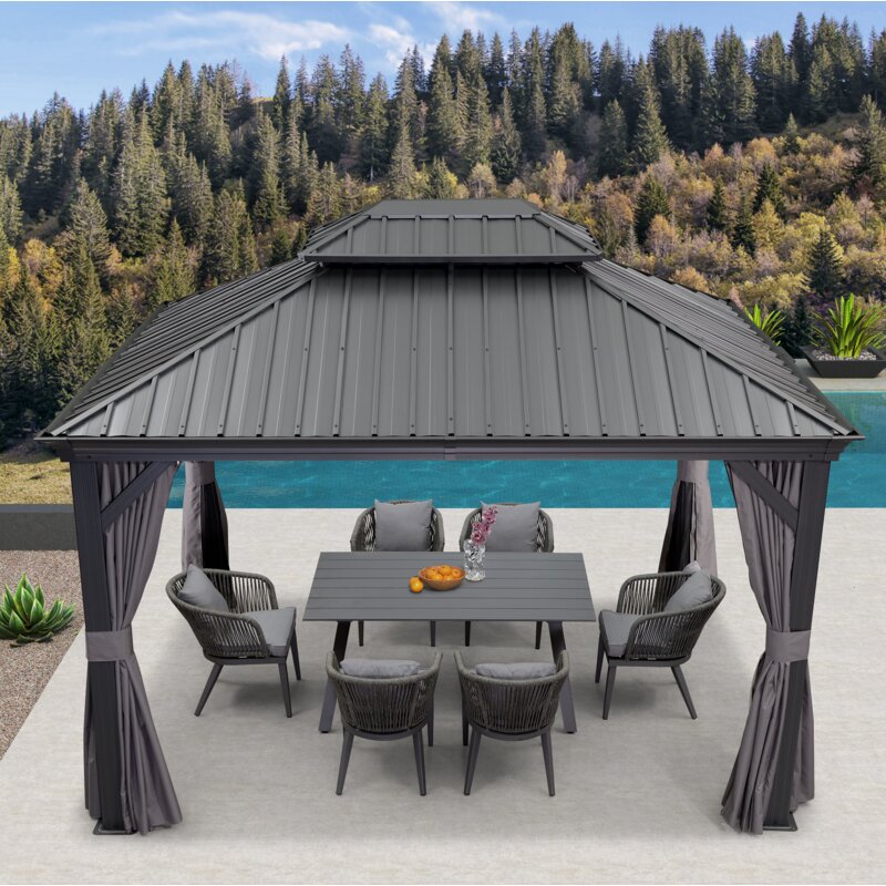 Gazebo de patio extérieur en aluminium de 3,66 m de large x 3,05 m de profondeur