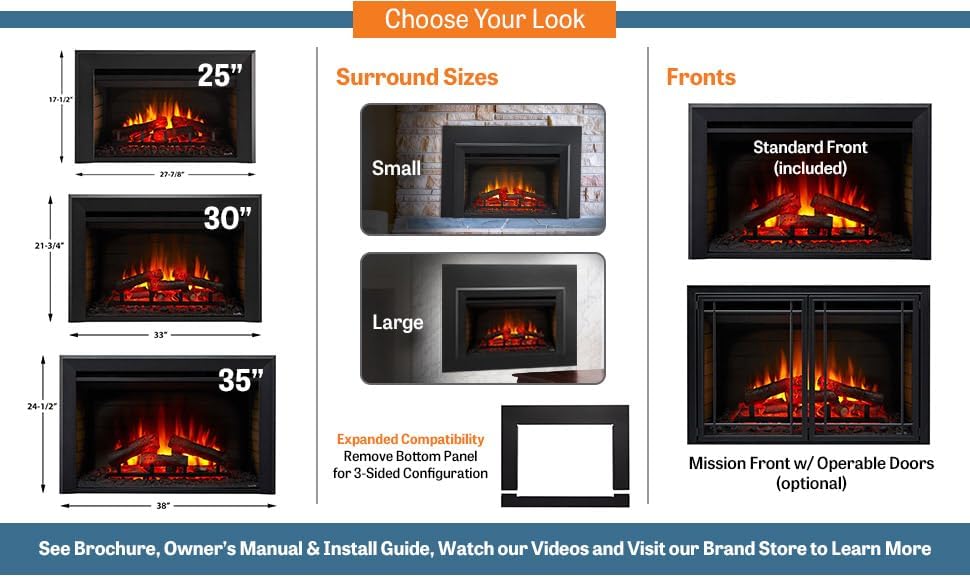 SimpliFire 35-Inch Electric Fireplace Insert, Large Black Surround, 44