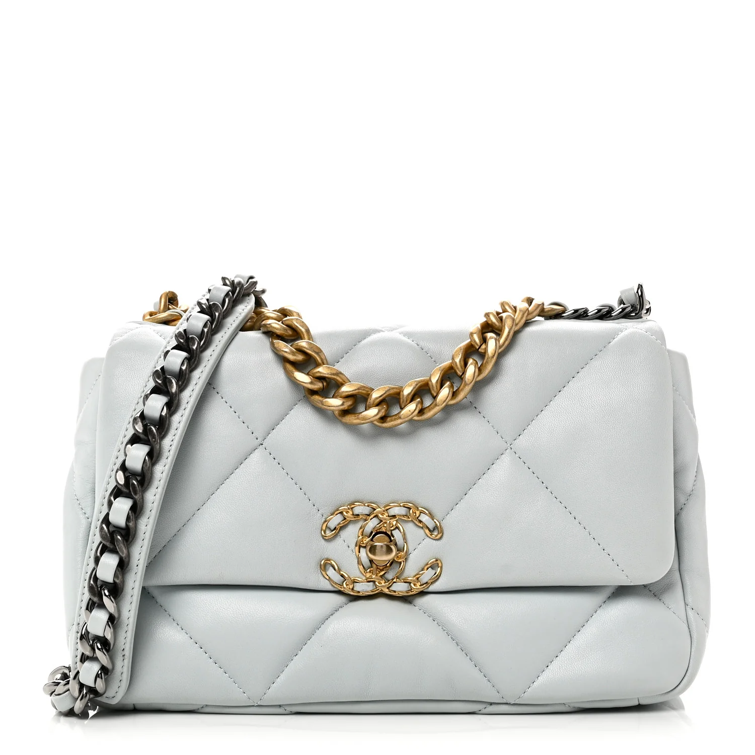 Lambskin Quilted Medium Chanel 19 Flap Light Blue