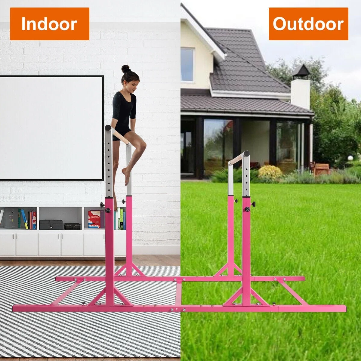 Kids Gymnastics Parallel Bars Double Horizontal Bars Adjustable Width Height - Image 3