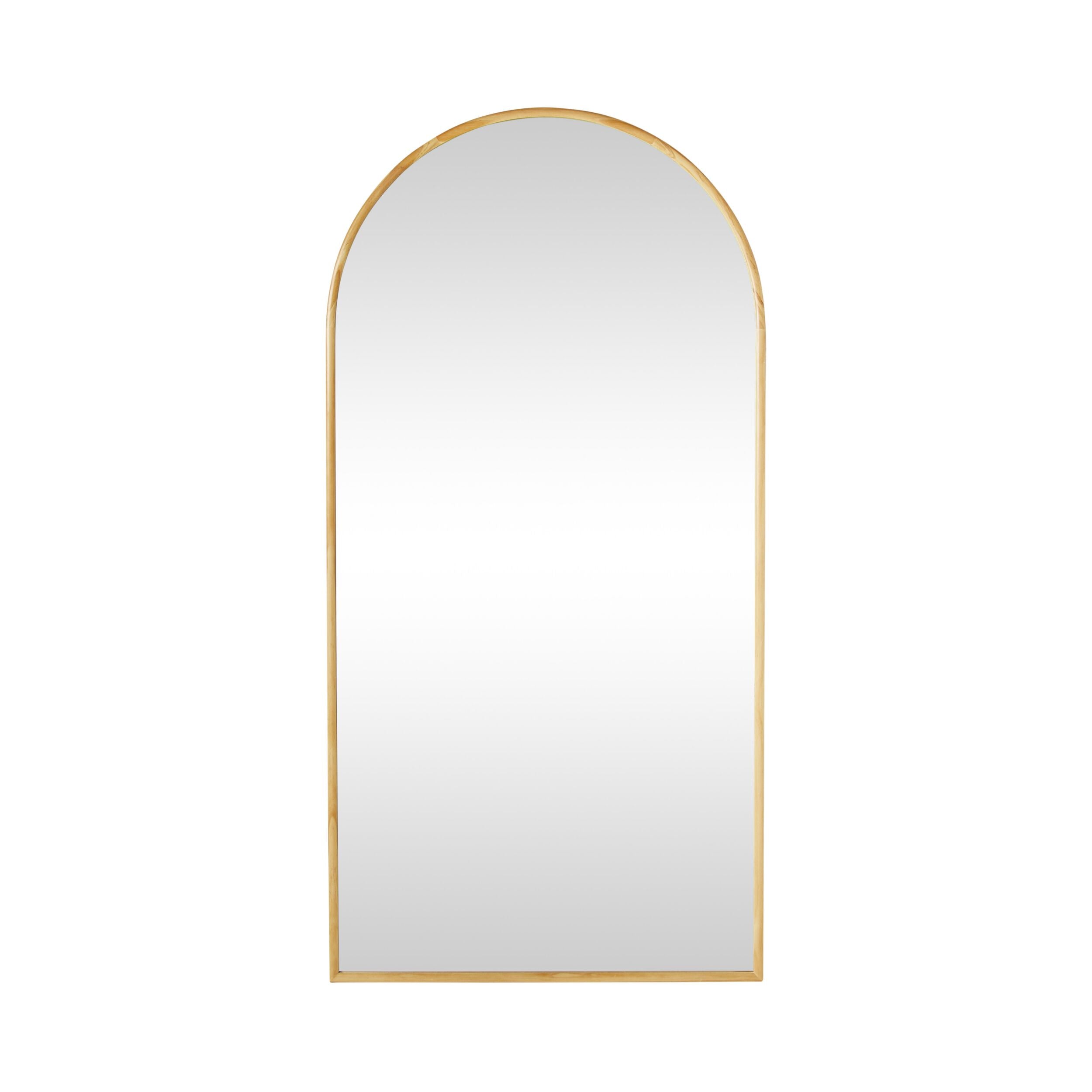 Natural Wooden Arched Floor Mirror 90x180cm