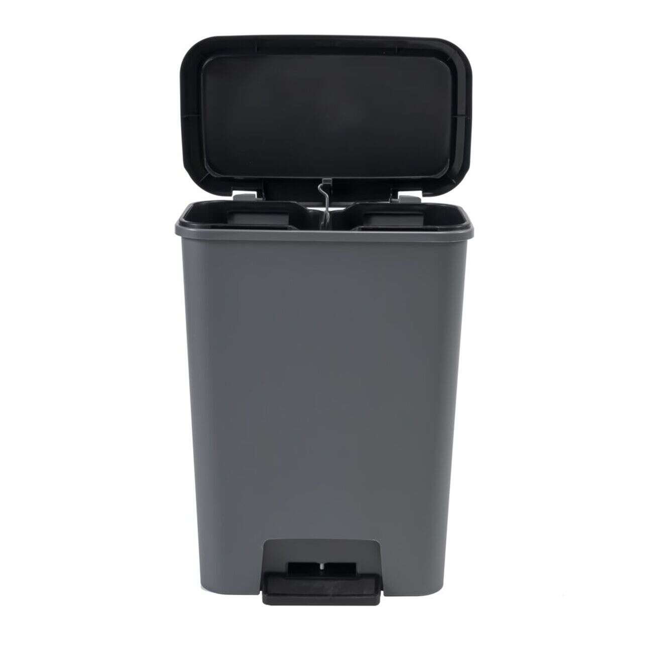 Poubelle de tri 2 compartiments 2x23L à pédale et rabat 48x29xH63cm grise et noire