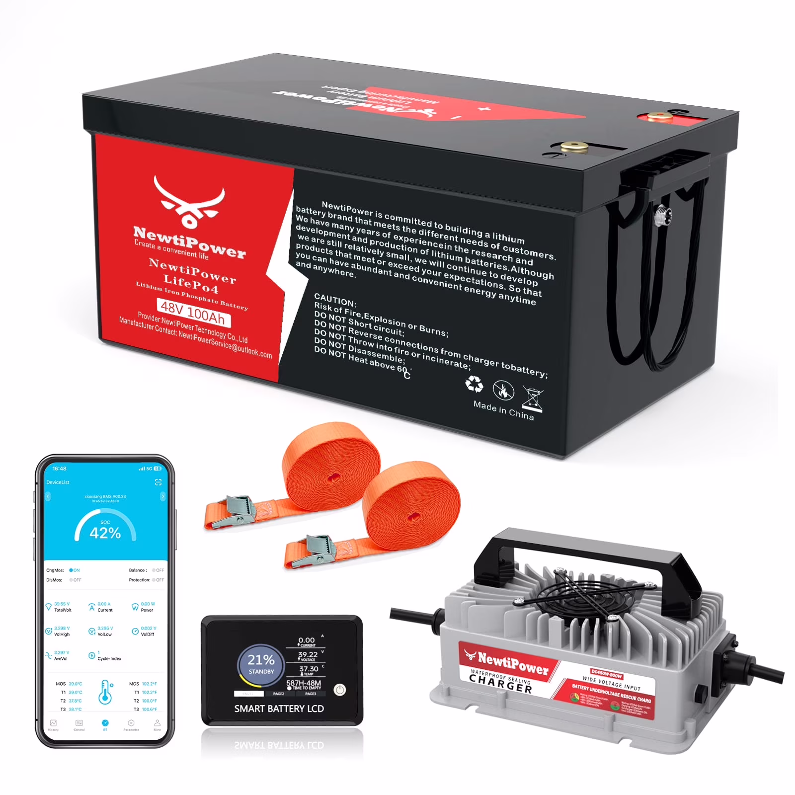 48V 100Ah LiFePO4 Lithium Battery,200A BMS,10000+ Deep Cycle Lithium Iron Phosphate Battery Great for Golf Cart, RV, Marine and Off Grid Applications(48V 100Ah)