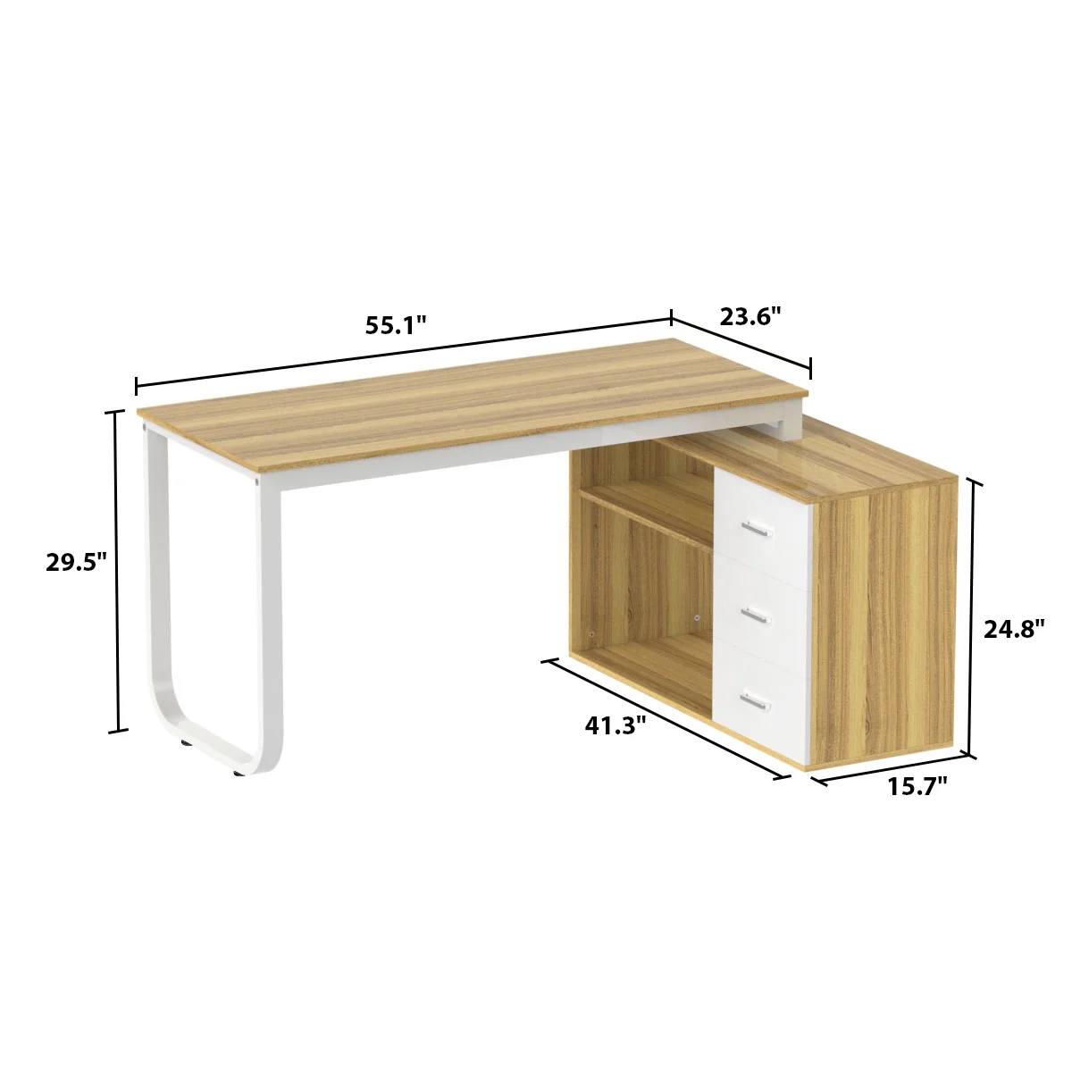 55" White L Shaped Desk with Storage Shelf Corner Office Writing Desk Study Workstation Table(White) - Image 9
