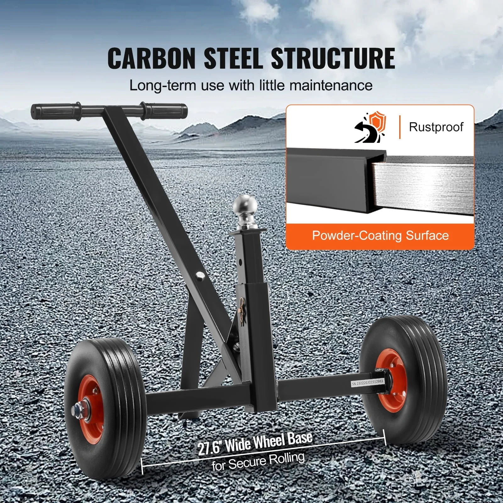BENTISM Adjustable Trailer Dolly, 600 lb Tongue Weight Capacity, Carbon Steel Trailer Mover with 16'' - 24'' Adjustable Height, 1 - 7/8'' Hitch Ball & 10'' Solid Tires