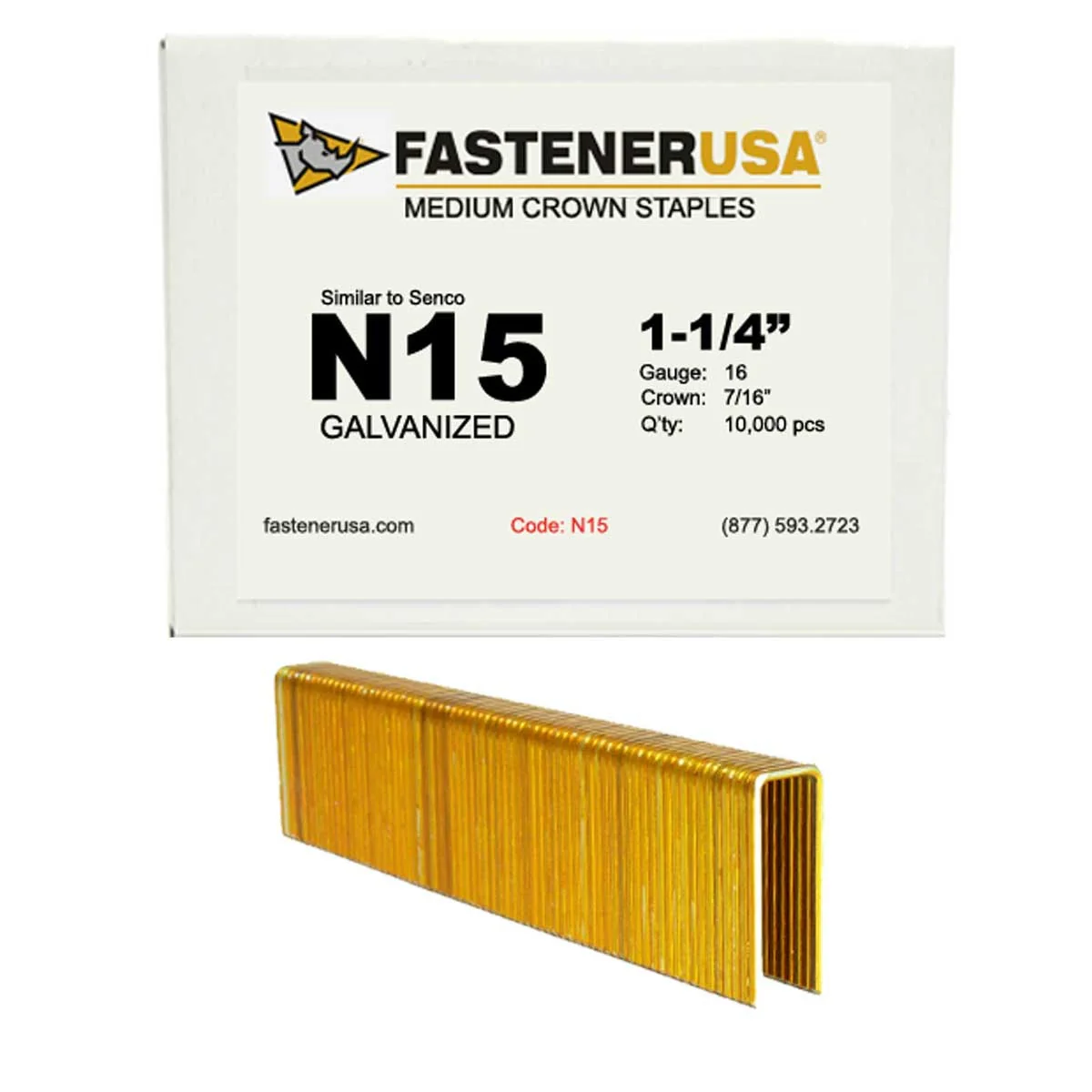 N15 Medium Crown Staples, 16 Gauge, 7/16 in Crown, 1-1/4 in Leg, Galvanized (10,000-Pack)