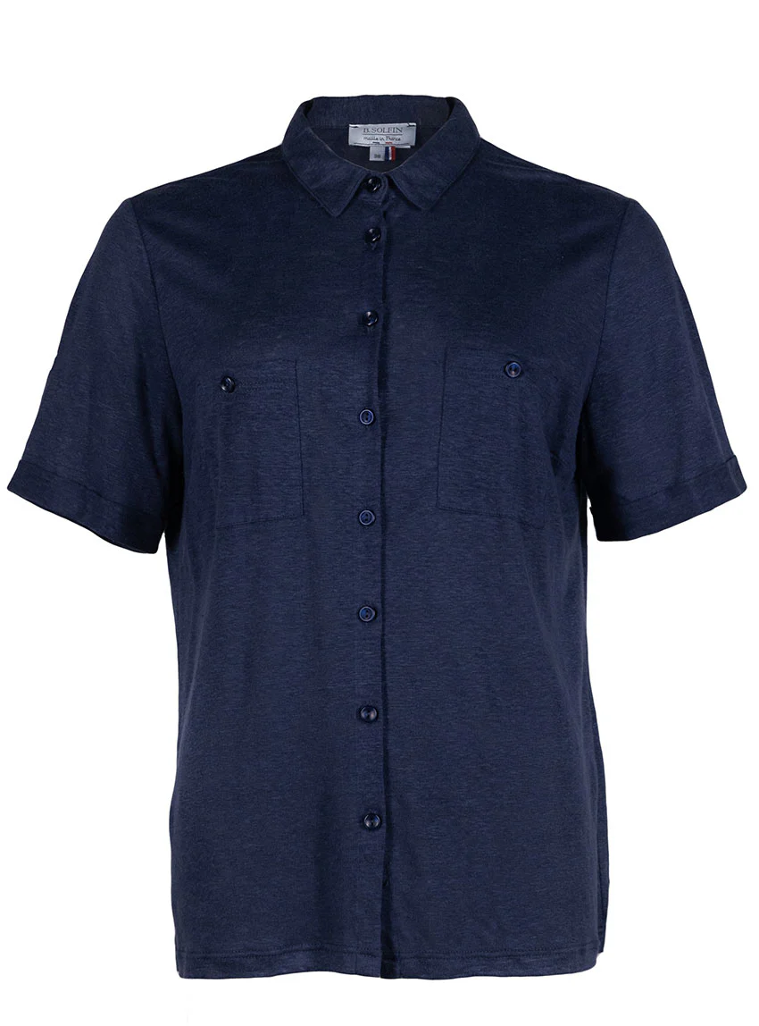 Chemisier maille en lin bleu marine