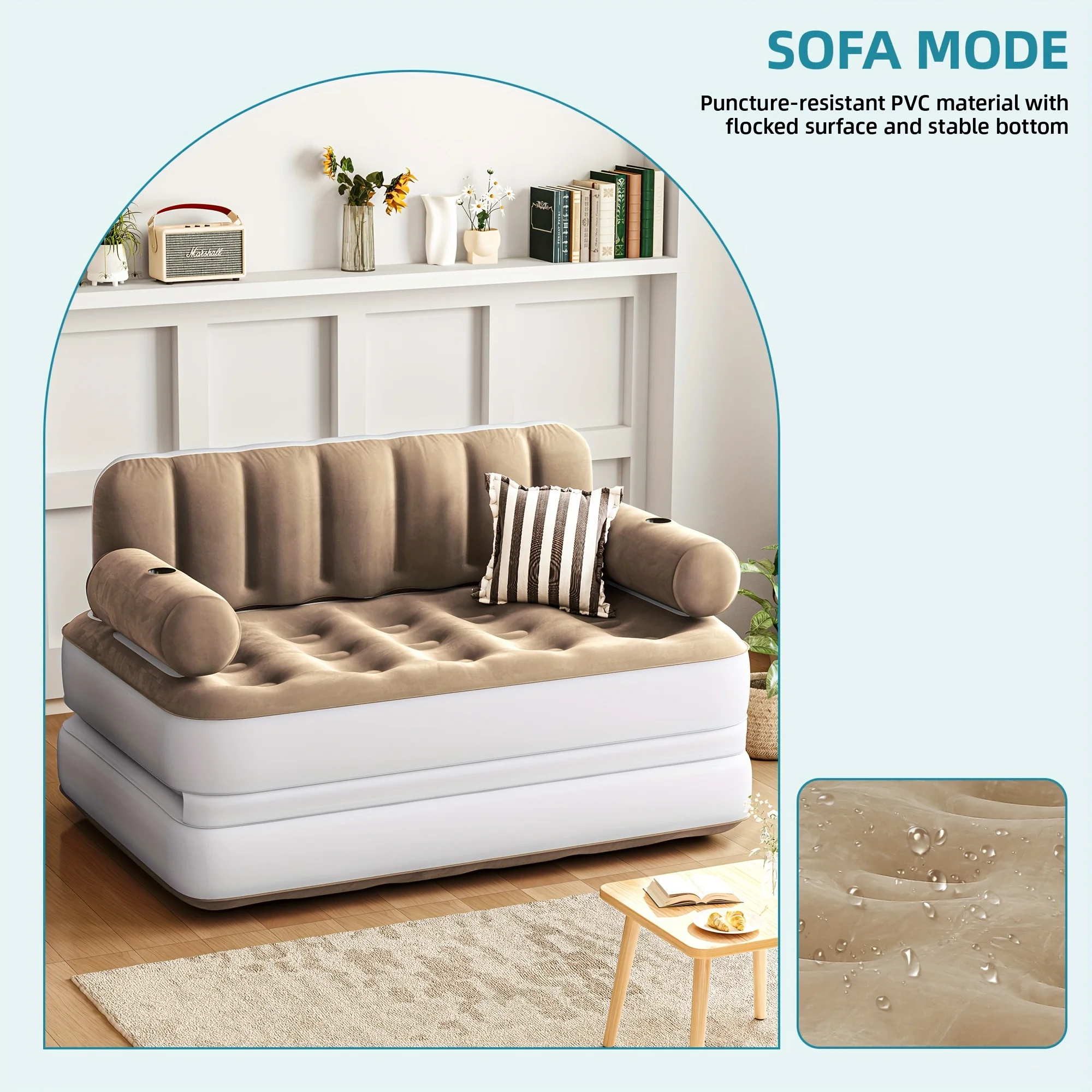 Inflatable Air Sofa Bed 2-in-1 Backrest Couch Airbed With Headboard And Pump Convertible Blow Up Bed Mattress For Home, Camping, And Guests, Living Room Furniture, Queen Size(Black+gray) - Image 7