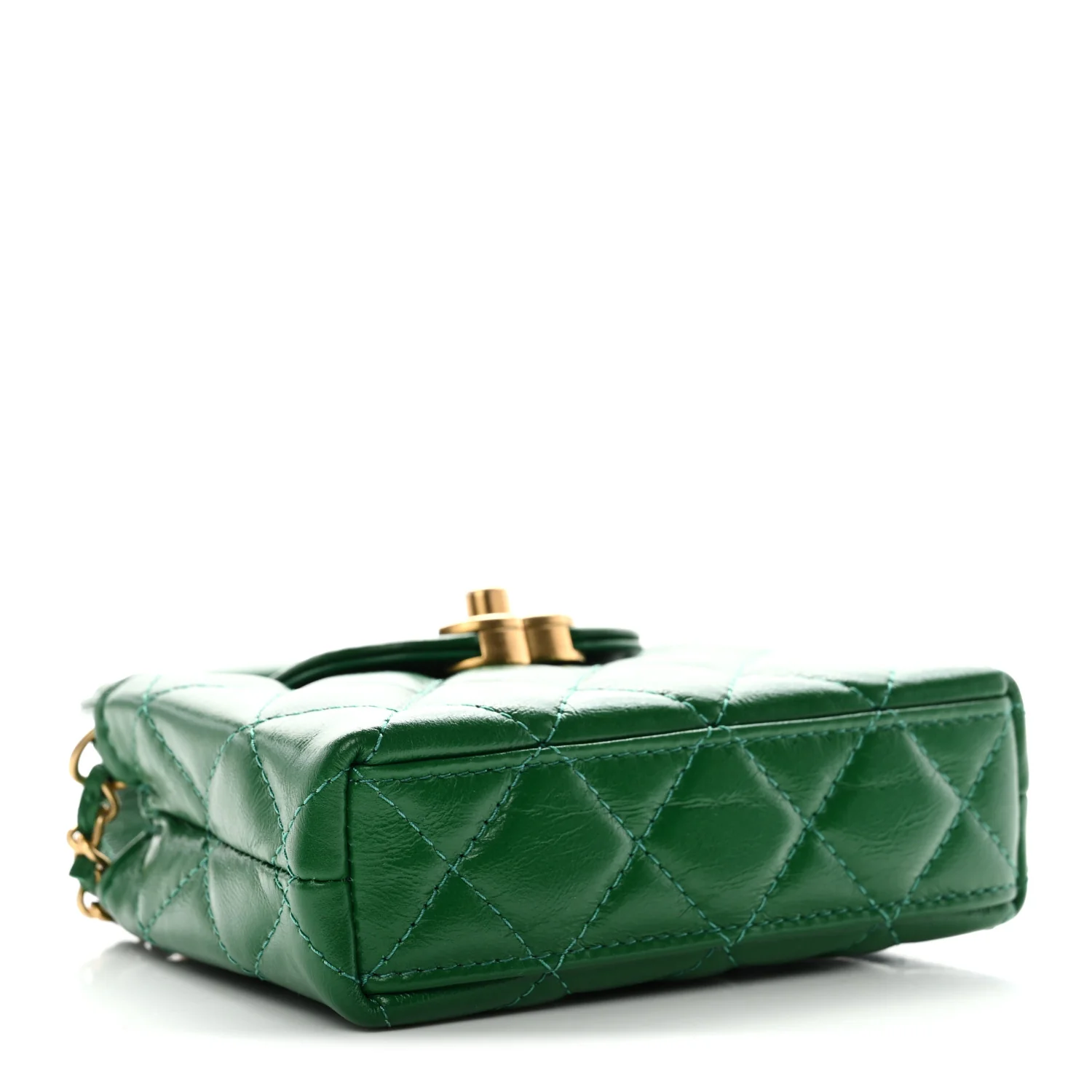 Shiny Aged Calfskin Quilted Mini Nano Kelly Shopper Green
