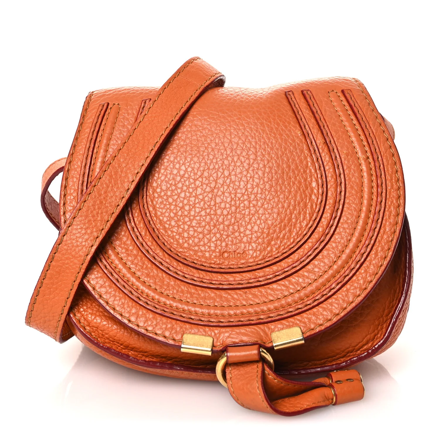 Grained Calfskin Small Marcie Saddle Bag Wood Rose
