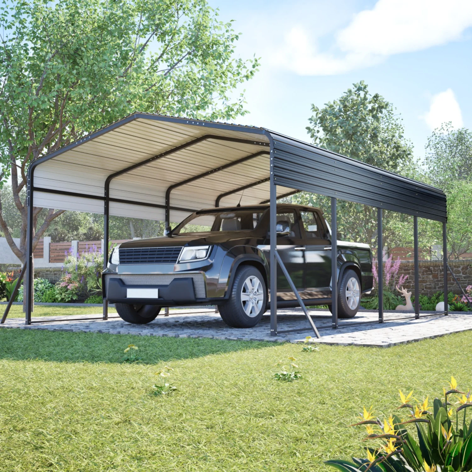 AECOJOY 13x20 FT Metal Carport, Galvanized Steel  Outdoor Car Shelter with Upgraded Triangle Reinforced Frame