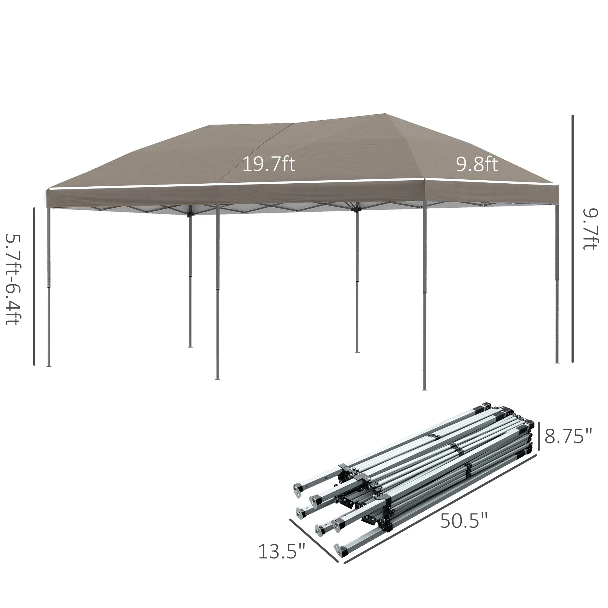 Outsunny 10' x 19' Pop Up Canopy with Easy Up Steel Frame, 3-Level Adjustable Height and Carrying Bag, Sun Shade Event Party Tent for Patio, Backyard, Garden, Blue