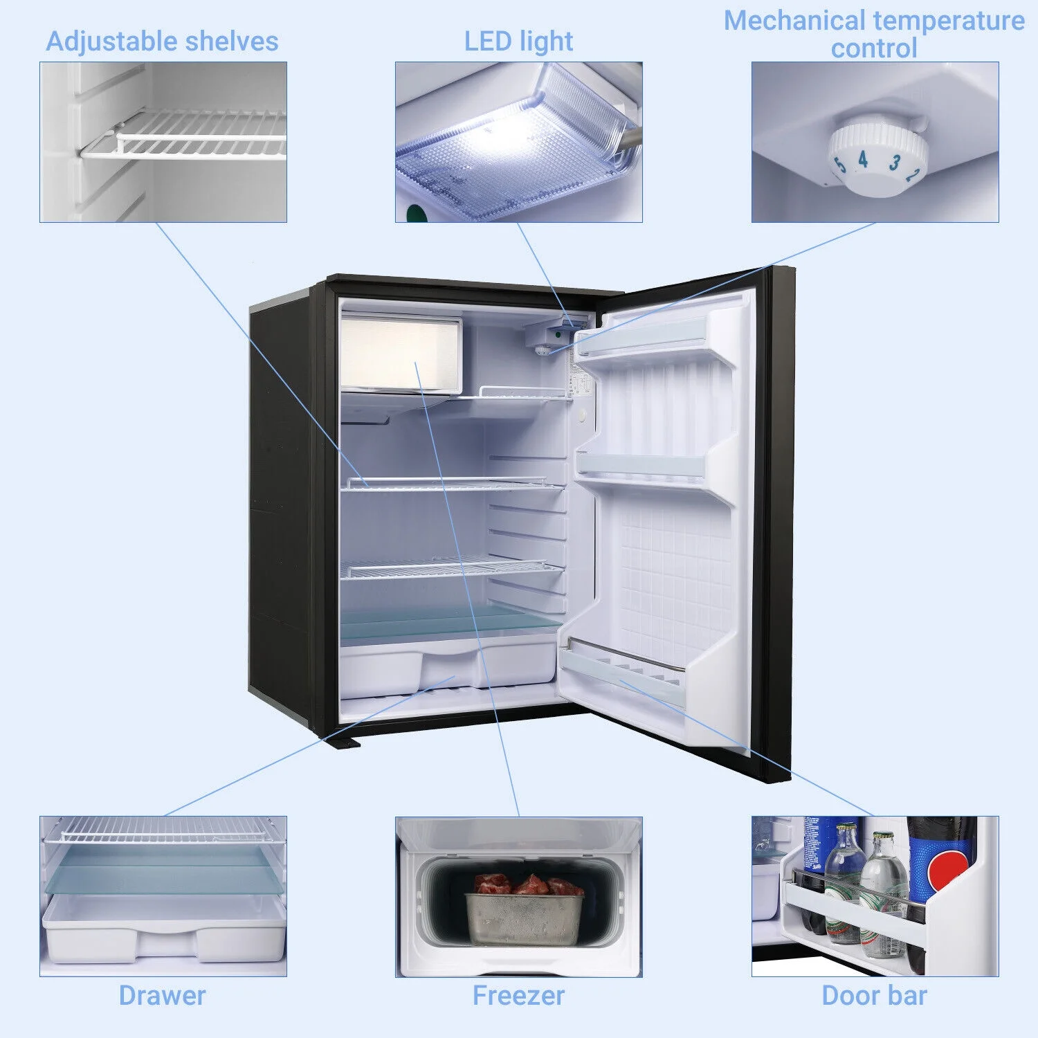 4.5 Cu ft/130L DC 12/24V RV Refrigerator with Freezer Compact Portable Fridge - Image 5
