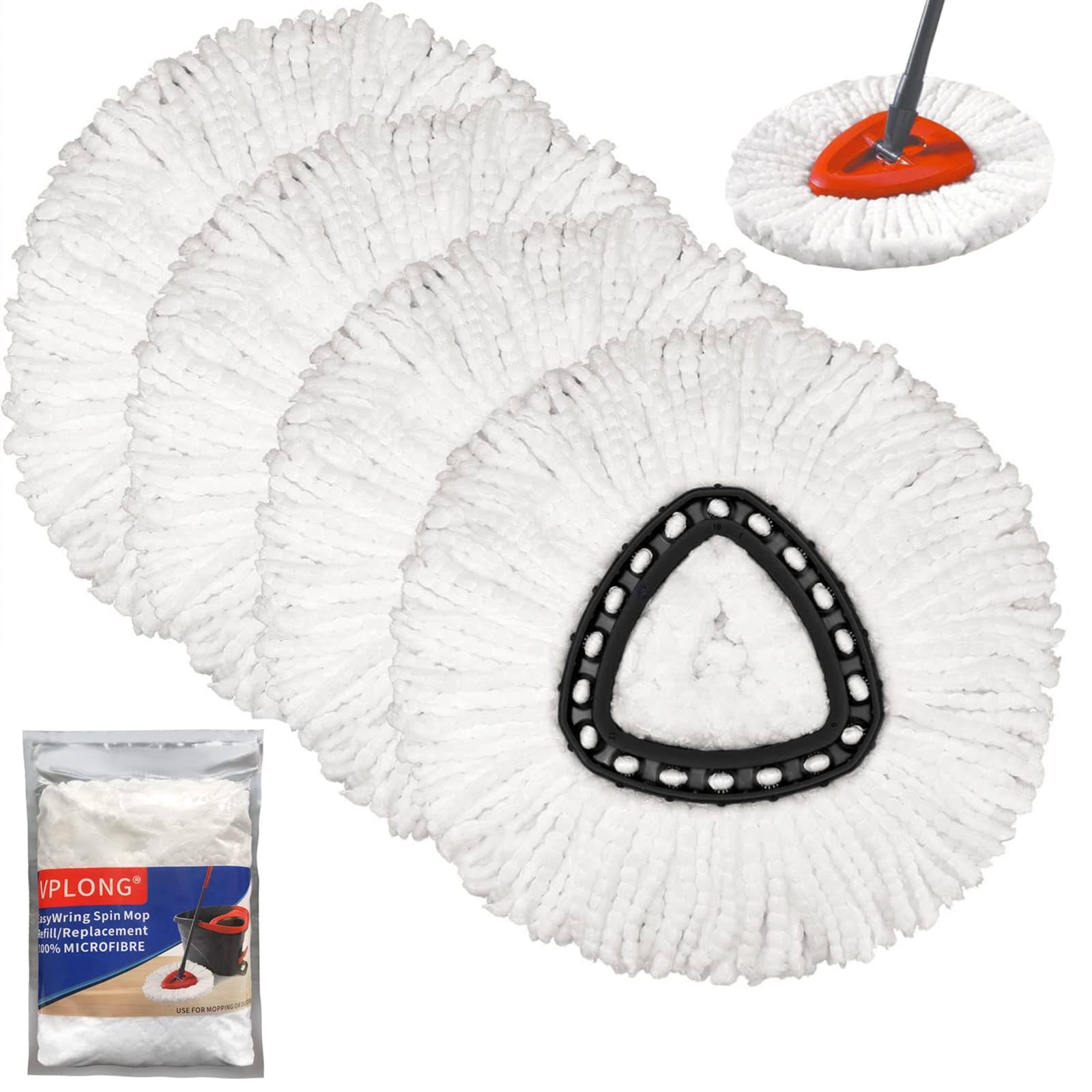 VPLONG 4Pack Spin Mop Heads Replacements for O Cedar Spin Mop, Easy Cleaning Spin Mop Refills Microfiber Mop Heads, 360Degree Easy Wring Dust Mop Head