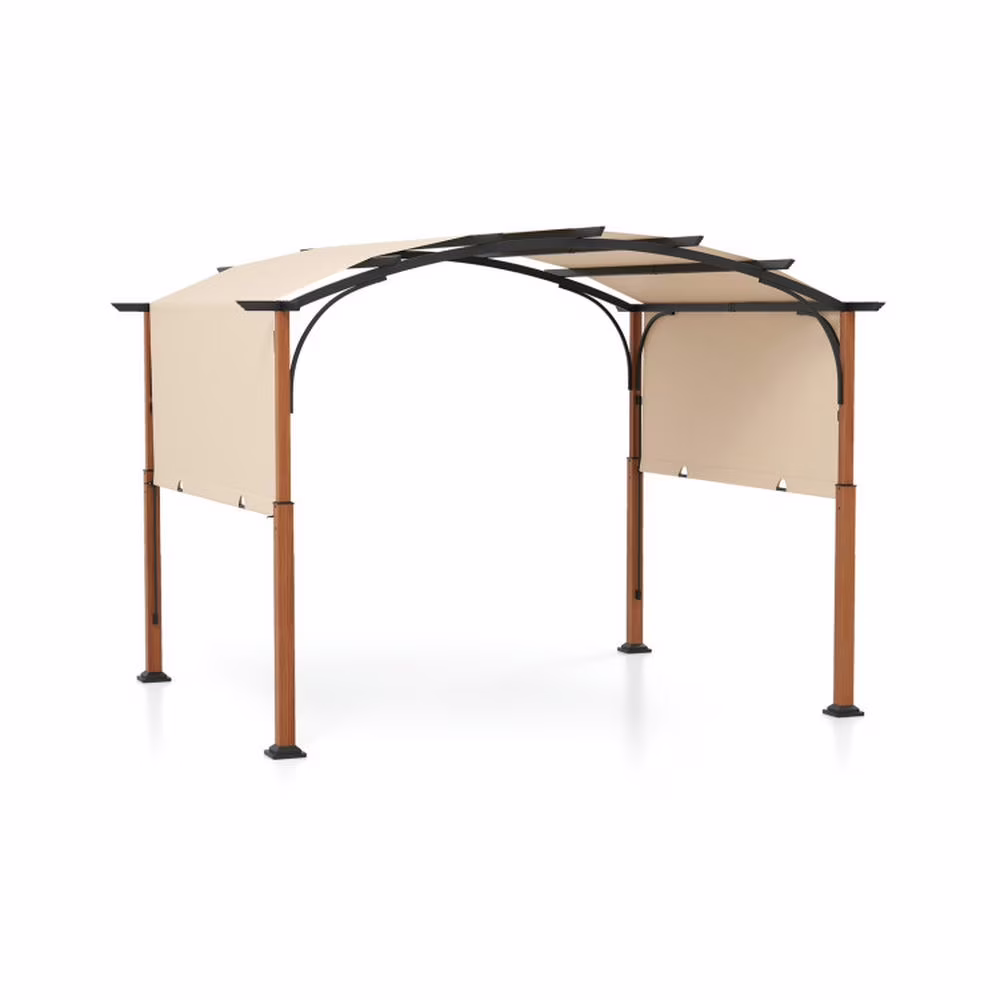 Spaco 10 x 12 FT Outdoor Retractable Pergola with Retractable Canopy for Patio-Beige, Gazebo for Patio Deck Garden and Beach