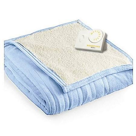 Biddeford Microplush Sherpa Electric Heated Blanket Twin Blue