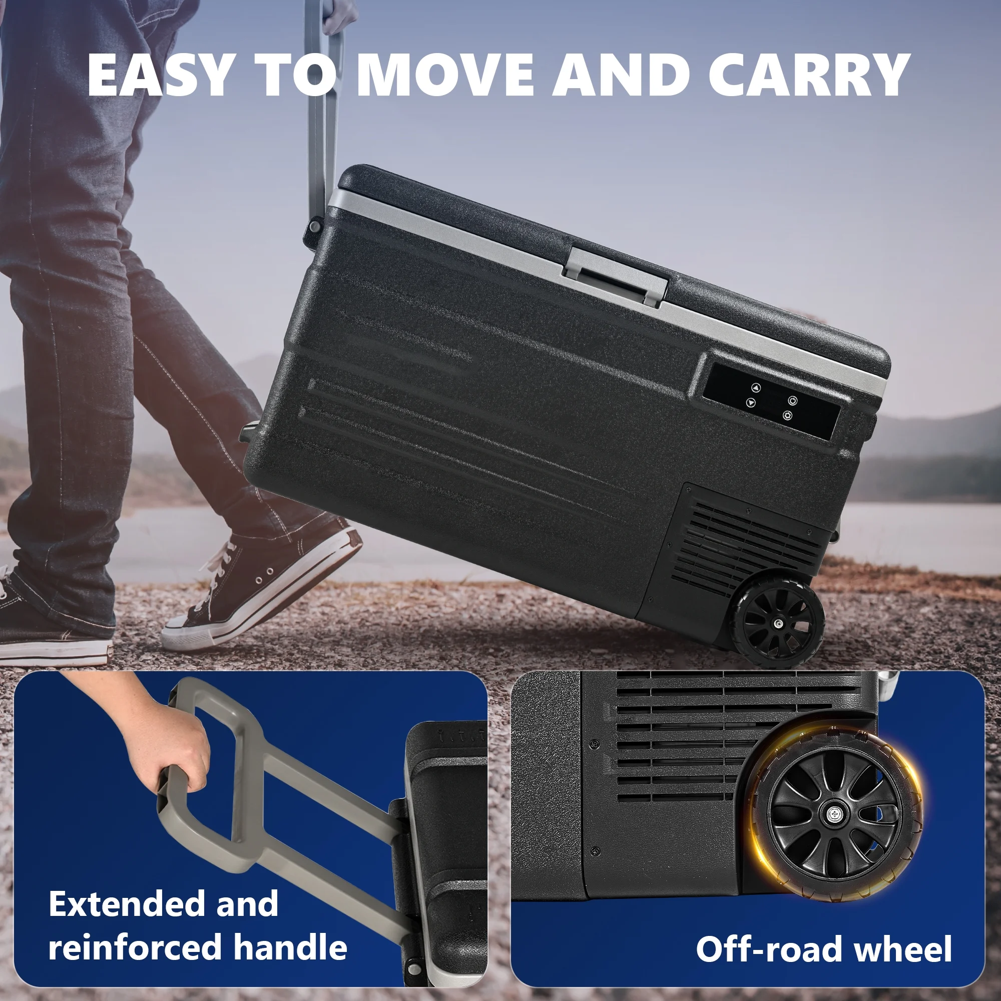 12 Volt Car Refrigerator, 80QT(75L) Portable RV Car Fridge with Wheels, 0℉~68℉, 12/24V DC 110-240V AC, Black - Image 3