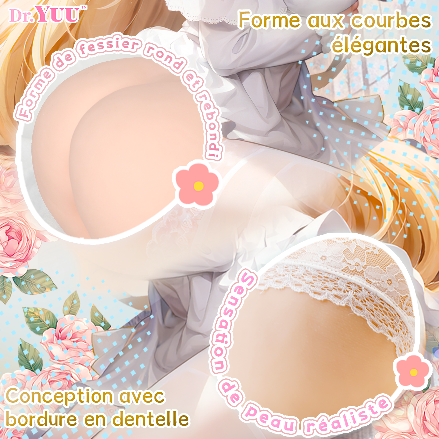 Détails des courbes extérieures et de la bordure en dentelle de la Sainte Soft Hip