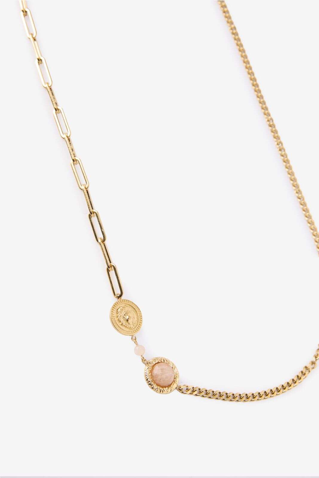 Gold plated schakelketting met steen
