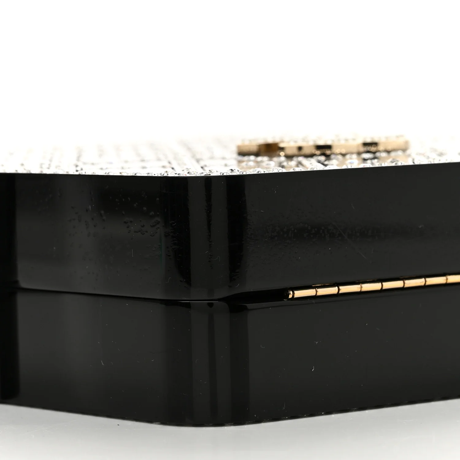 Plexiglass Crystal Quilted Minaudiere Clutch Black White